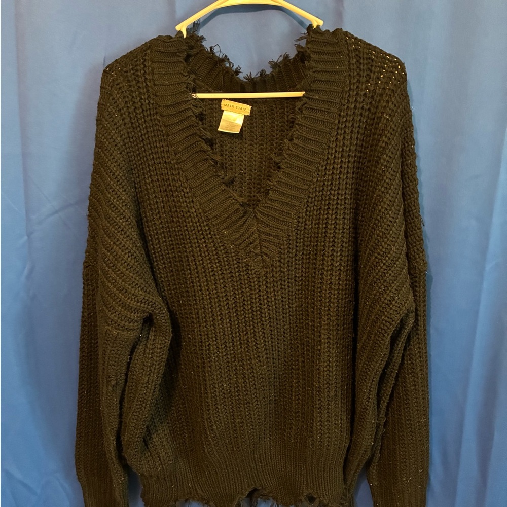Main Strip Black V-Neck Sweater